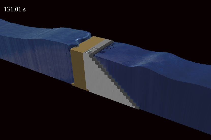 防潮堤への越波状況（CADMAS-SURF/3D）